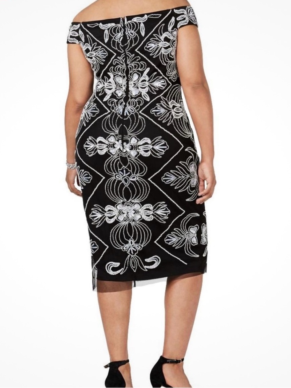 Adrianna Papell Beaded Embellished Cocktail Dress Black Silver Women’s Plus 22W - Picture 2 of 7